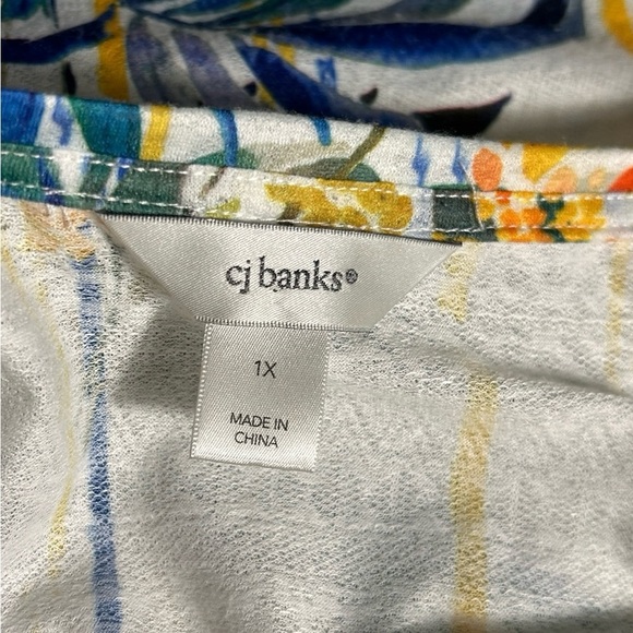 Christopher & Banks Tropical Palms Square Neckline Pullover Blouse Cap Sleeve 1X - Picture 6 of 10